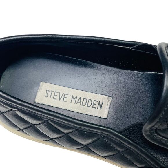 Steve Madden ECENTRCQ Black Leather Quilted Slip-On Sneakers - Size 6 - Picture 13 of 16